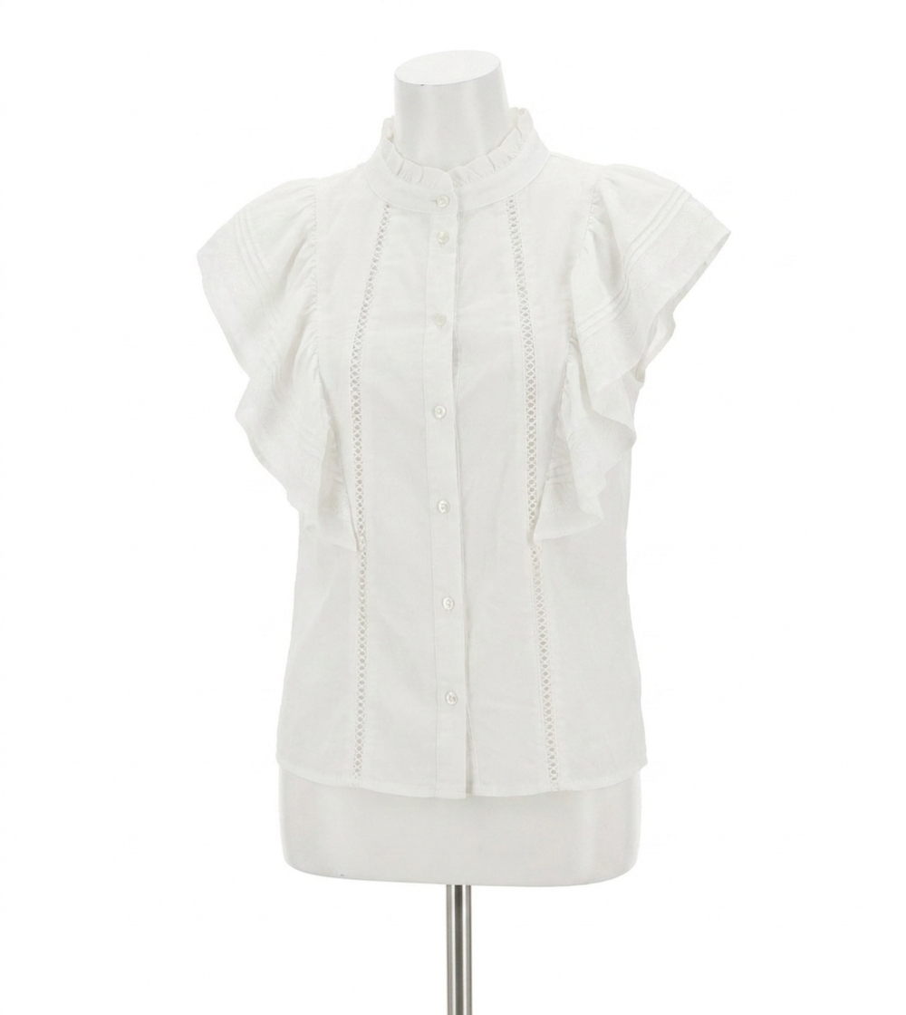 NEW MELISSA NEPTON ginger frilly sleeveless blouse in off white